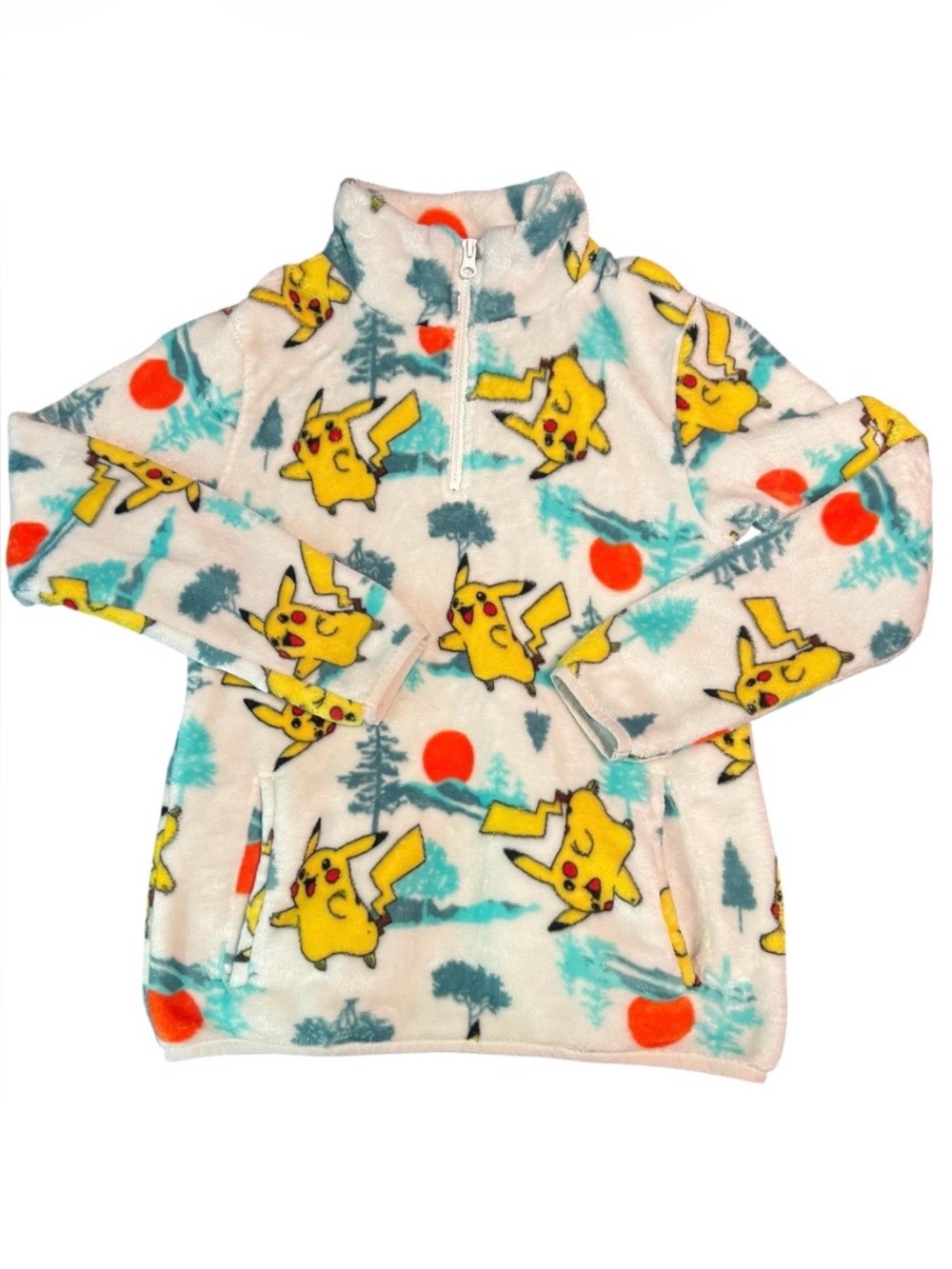 Pikachu Fleece Half-Zip Pullover - White/Yellow Size Medium